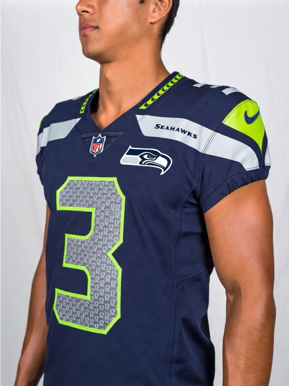Nike Men's Navy and Volt Seattle Seahawks Football Jersey - #3